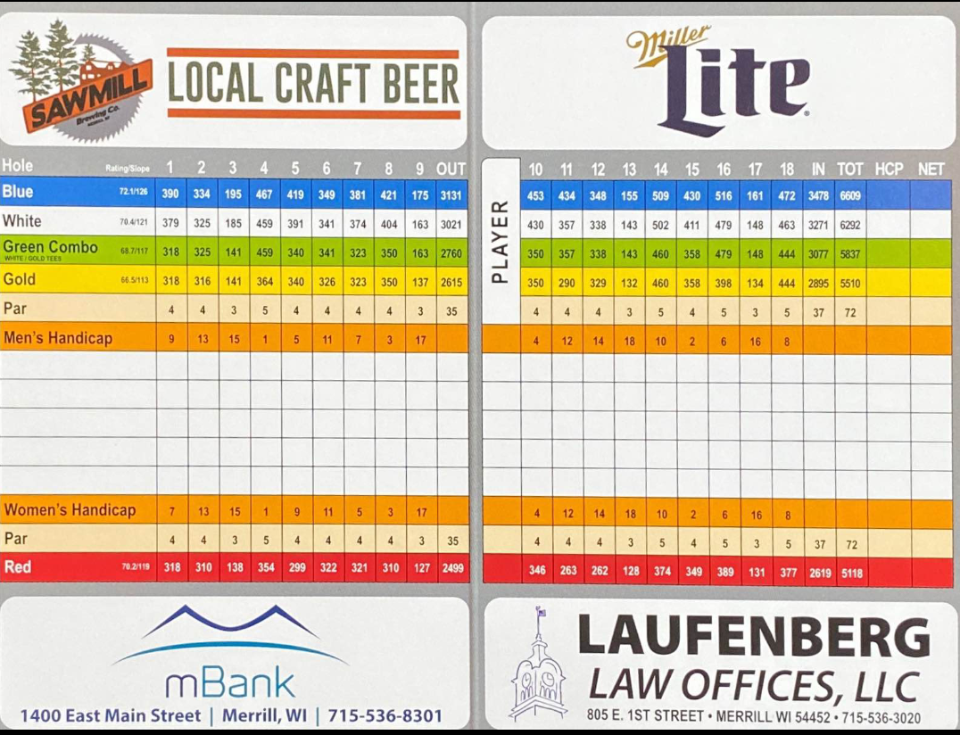 Scorecard Merrill Golf Club