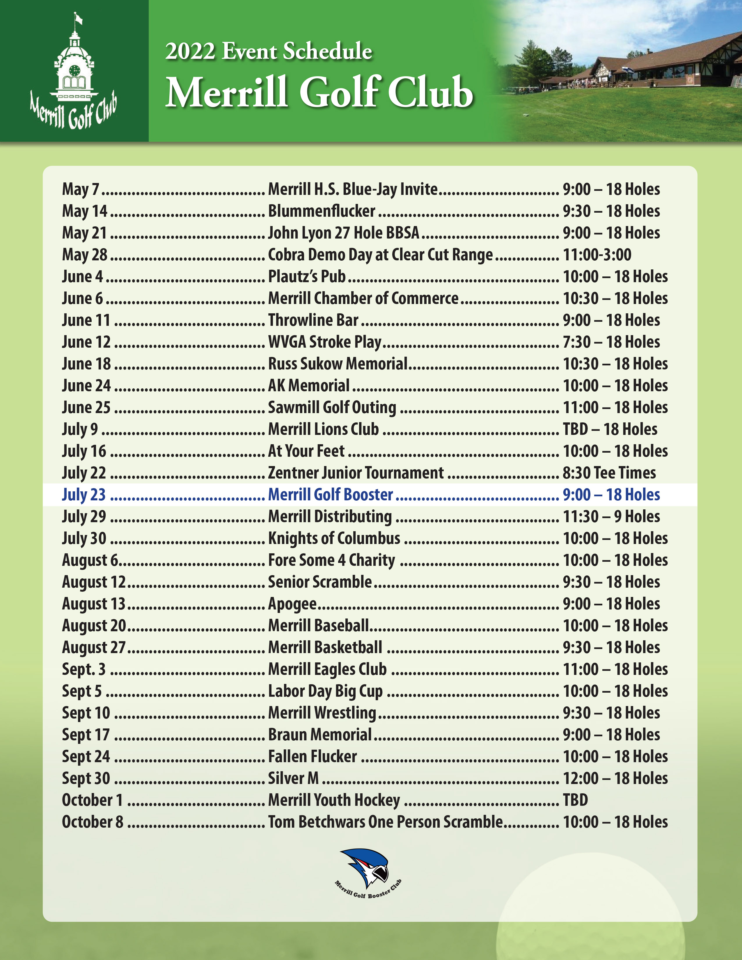 Upcoming Events Merrill Golf Club